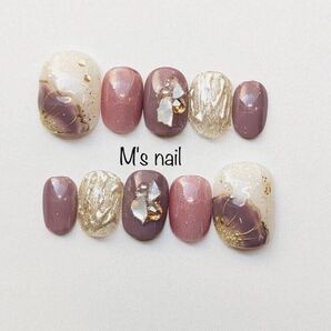 振袖くすみピンクシェルオーダーチップ 着物和柄成人式卒業式ネイルチップつけ爪