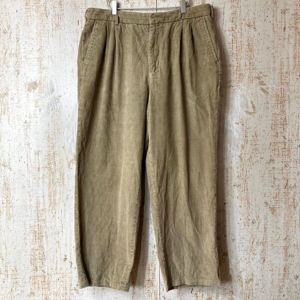 36×30 太畝 ワイド コーデュロイ パンツ ベージュ 2タック アメリカ古着