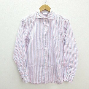 □日本製■エディフィス/EDIFICEマルチストライプ長袖シャツ■ホリゾンタルカラー【40】MENS/細身