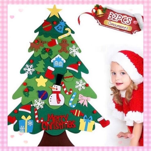 クリスマスツリー グリーン フェルトツリー 知育玩具 壁掛け かわいい