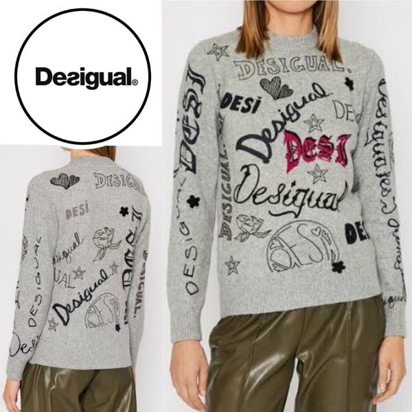 Desigual ロゴマニアプリントニットセーター ニット セーター