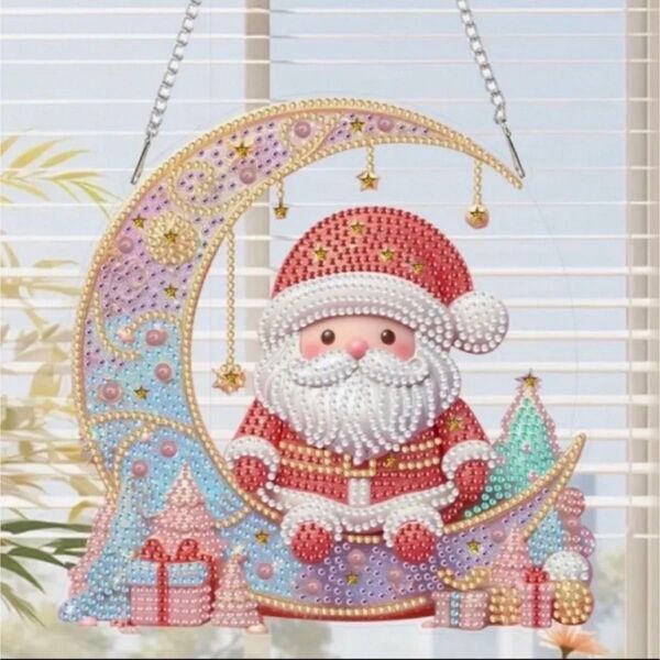 ダイヤモンドアート 吊り下げ 月 と サンタクロース クリスマス