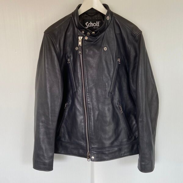 Schott ショット ダブルブレスト ラムレザー XL ネイビー