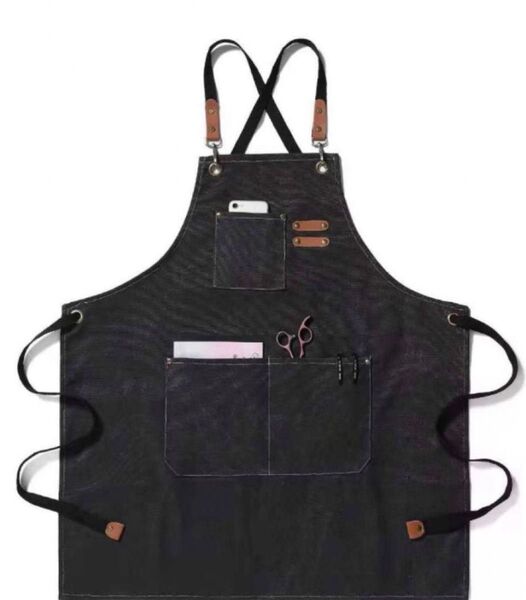 DIY エプロン 黒 作業 アウトドア キャンプ キャンパス地 フリーサイズ ブラック カフェ キャンプ DIY アウトドア