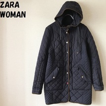 【人気】ZARA WOMAN/ザラウーマン フード付きキルティングコート ネイビー USサイズXS レディース/4547_画像1
