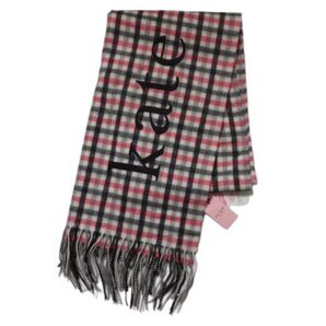 新品未使用 ケイトスペード ニューヨーク kate spade NEW YORK マフラー ラバープリント チェック柄 カシミヤ100% ブラック×ピンク
