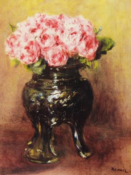 Renoir, ROSES, Overseas edition, extremely rare, raisonné, New with frame, Fan, Painting, Oil painting, Still life