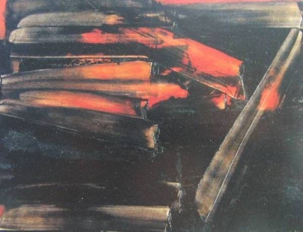 Soulages, Sans titre, Version outre-mer super rare raisonné, Neuf avec cadre, ventilateur, peinture, peinture à l'huile, peinture abstraite