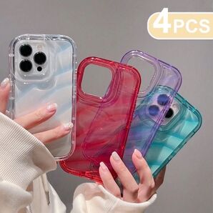 【新品★4色セット】キラキラ輝くウェーブラインデザイン クリアスマホケース★iPhone13Proカバー★