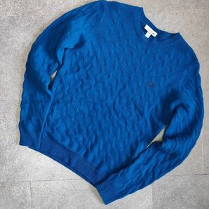 【LACOSTE】ラコステ 同色ロゴ刺繍 クルーネックニット ターコイズ