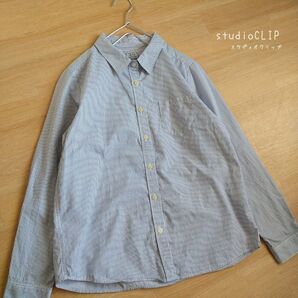 studio CLIP スタディオクリップ ストライプ コットンブラウス ブルー オールシーズン 35thアニバーサリー