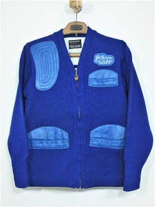  Vintage s Koo cam SKOOKUM shooting knitted blue blue 36 hunting cardigan leather combination full Zip sweater 