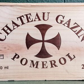 フランスボルドーワイン木箱1、2018’シャトーガザン、十字の刻印がおしゃれなヴィテージウッドケース 6入 レア品 美品