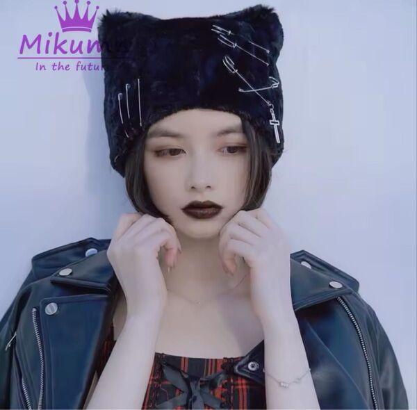 もふもふ猫耳ファー帽子キャップ 安全ピン付き。