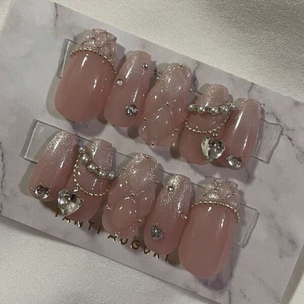 【即購入不可サイズオーダー】ネイルチップ キルティング フレンチ グラデ ちゅるん うるうる 韓国 ワンホン