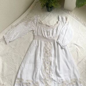 【高級リネン】優しいインド綿100% 花柄 刺繍 チュニックワンピース ボヘミアン