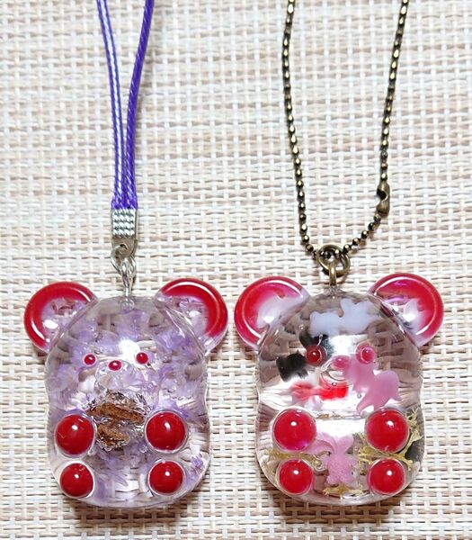 《くまさんキーホルダー》 2個セット ドライフラワー 金魚 レジン ハンドメイド