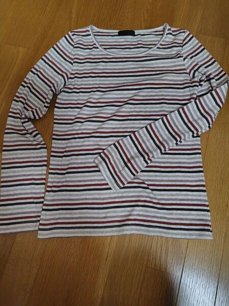 長袖 カットソー Tシャツ トップス 茶系ボーダー 春 クーポンでお得!