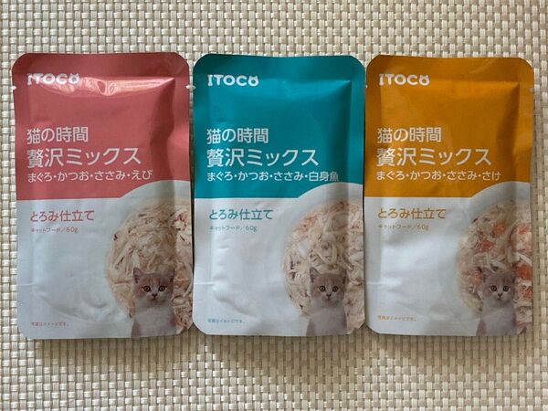 猫の時間 贅沢ミックス 60g 3点 まぐろ かつお ささみ えび とろみ仕立て