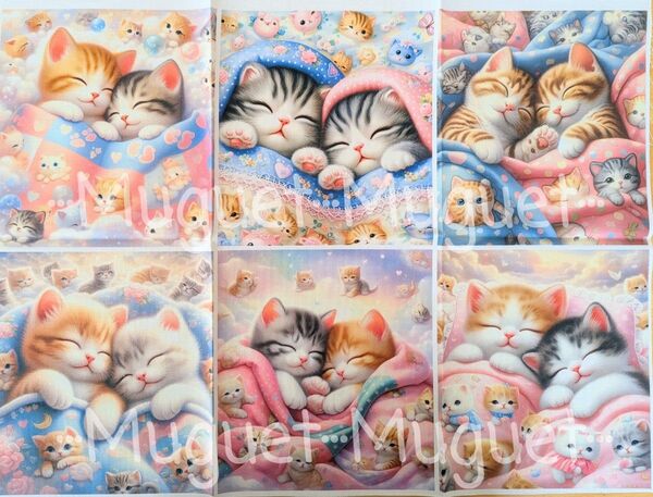 可愛いパネル生地6枚セット-55 ポーチ バッグ 巾着 小物類 ねこ柄 いぬ柄うさぎ柄 少女柄 など