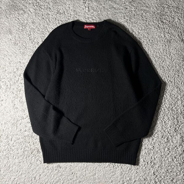 シュプリーム supreme ウール ニット セーター センターロゴ刺繍 ブラック ユニセックス Lサイズ 古着