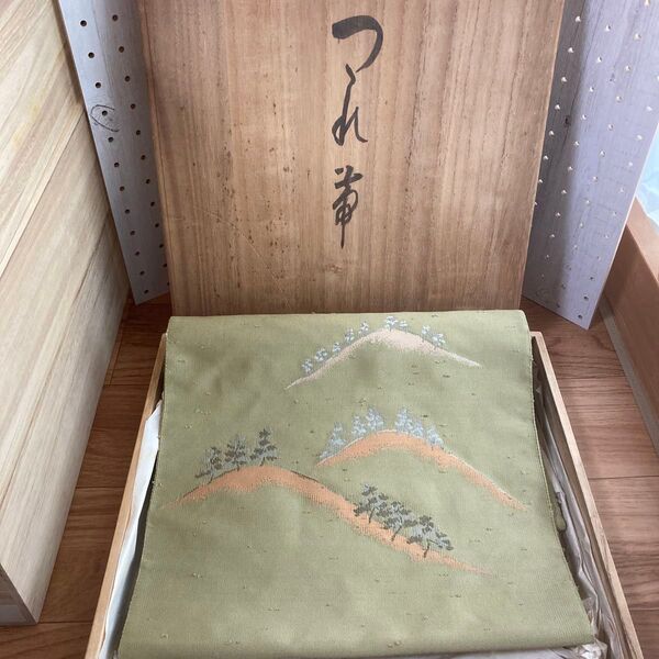 作家物 西陣 つづれ帯 抹茶色 名古屋帯