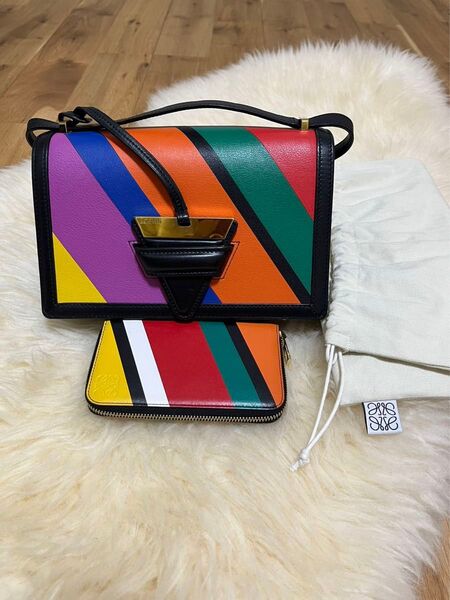 LOEWE マルチカラー ストライプ ショルダーバッグ 財布セット