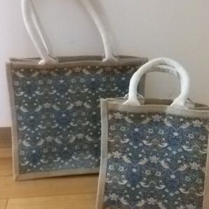 ハンドメイド★無印良品 ジュートバッグ 2点セット ウィリアムモリス デコパージュ