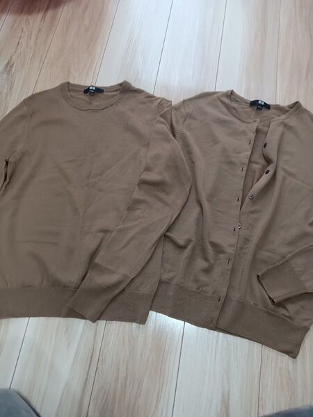 ユニクロ ニット カーディガン ブラウン M L
