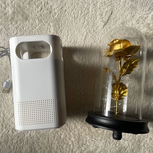 セット USB駆動式空気清浄機 と バラ LED 造花 ライト