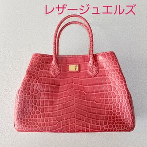 レザージュエルズ クロコダイル 型押し レザー トートバッグ ハンドバッグ
