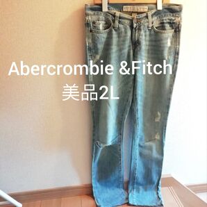 美品 アバクロス トレート デニム ジーンズ ダメージ ウオッシュド 2L M