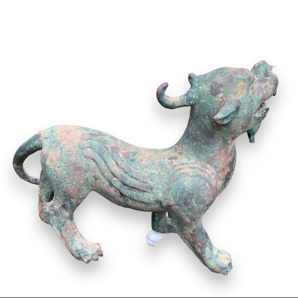 青銅器 獅子 一角獣 長尾獣 中国古玩 漢時代 犠動 置物 骨董 中国骨董 中国古美術 中国 装飾品 工芸品 置物