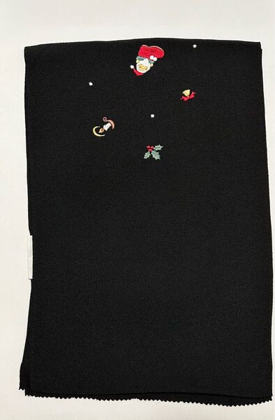 帯揚げ クリスマス 黒 刺繍 サンタ ロウソク ツリー 帯上げ 衿秀 和想庵 ブラック ちりめん
