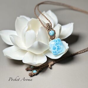 『綿藍』高品質ラリマーのマクラメペンダントネックレス