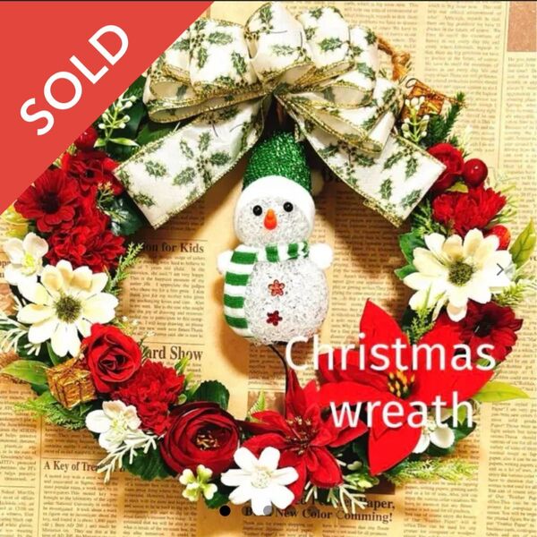 クリスマスリース スノーマンライト ハンドメイド