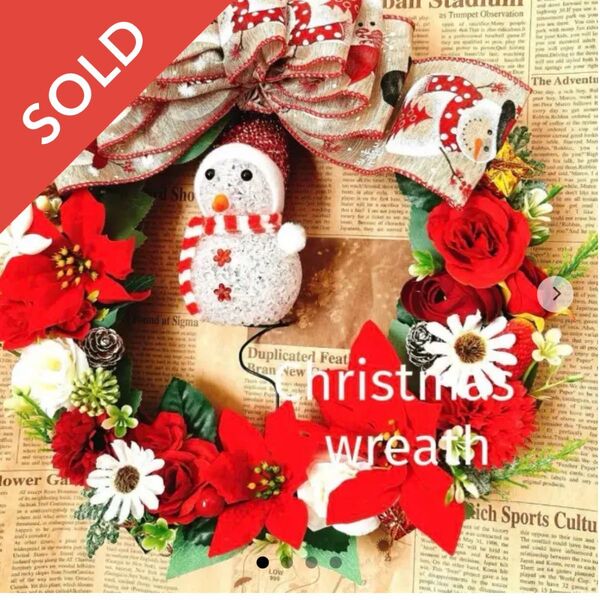 クリスマスリース 雪だるま ハンドメイド