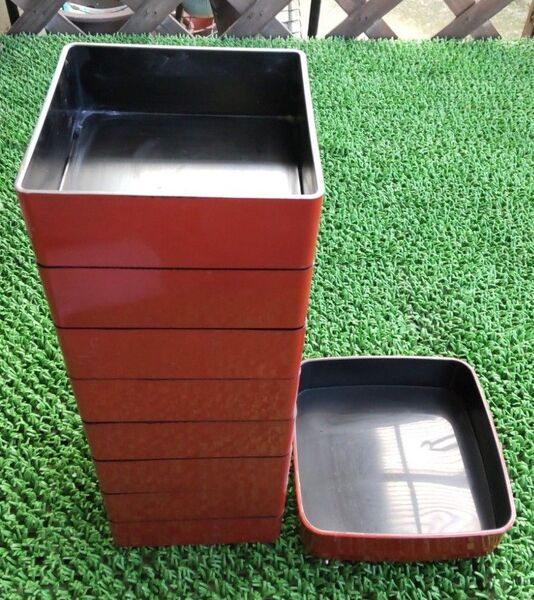 漆器重箱 小9個、中1個 プラスチック製 朱色
