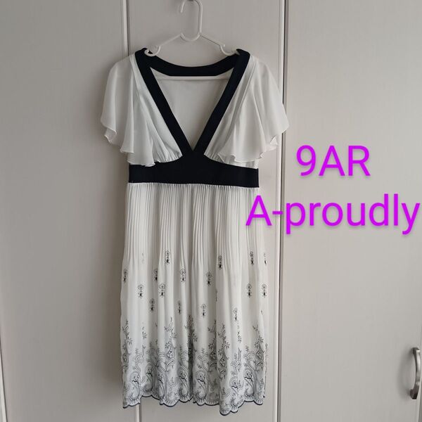 9AR◆A-proudly◆刺繍入りシフォンワンピース◆白ホワイト
