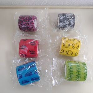 自着 包帯 バンテージ ペット 人 犬 猫 テーピング 肉球 レオパード カー ニコちゃん スター スカル 6個 セット