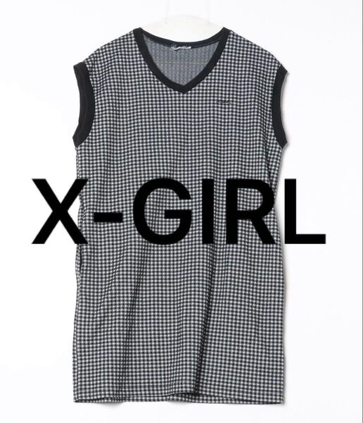 892 X-GIRL チェック ノースリーブ ワンピース チュニック ベストワンピース ノースリーブ カットソー 春夏 グレー