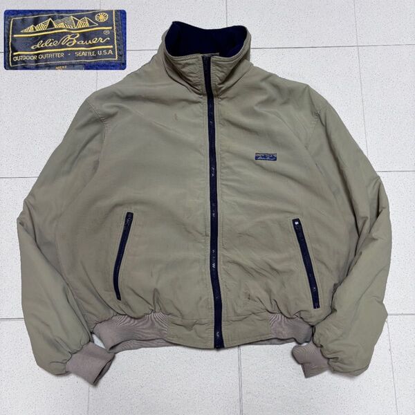 Eddie Bauer 80s~ 黒タグ ナイロンジャケット 裏フリース XL 短丈