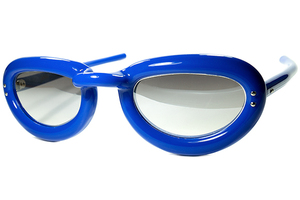 アイウェア超越オブジェ級CRZY ART PIECE1950s-60sフランス製デッドFRAME FRANCEチューブ状ROYAL BLUEリム変形OVALラウンドSUPERB QUALITY 