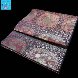 【美品】六通柄袋帯 こはく 二重箔織 服部織物 金箔 色留袖 訪問着 黒留袖