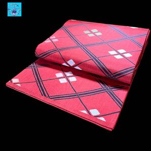 【美品】 六通柄袋帯 菱模様 あずき色系 色無地 訪問着 小紋 付け下げお稽古着