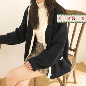 パイピングカーディガン ネイビー