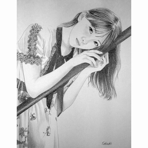 少女5 鉛筆画 手書きイラスト F6(41cm×31cm)