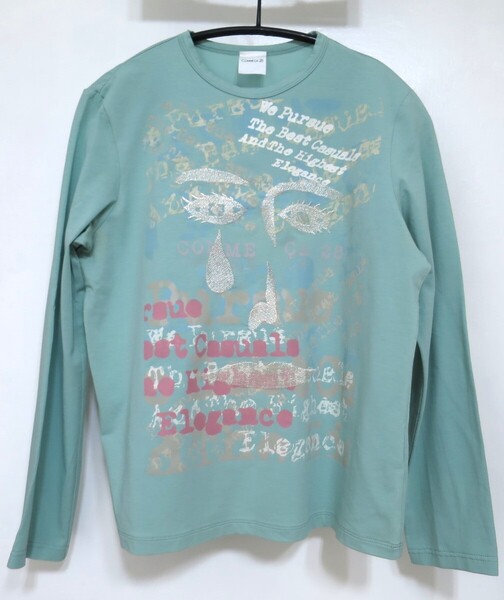 未使用級 コムサ COMME CA 28 カットソー◆綿 コットン◆日本製 水色 青 刺繍 トップス Tシャツ トレーナー Lサイズ コムサデモード