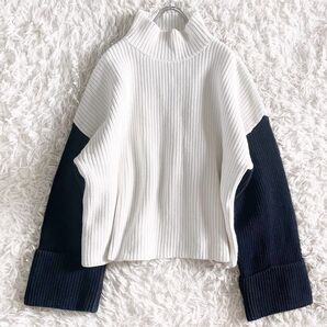 RIM.ARK リムアーク 厚手 デザイン ニット ホワイトニット セーター タートルネック