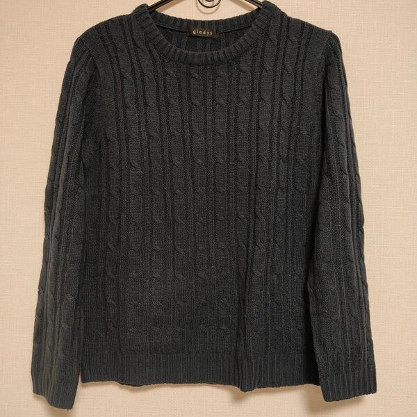 gladys ダークグレー ケーブル編み 長袖 ニット セーター 冬服 美品 セーター ニット 長袖 ケーブル編み